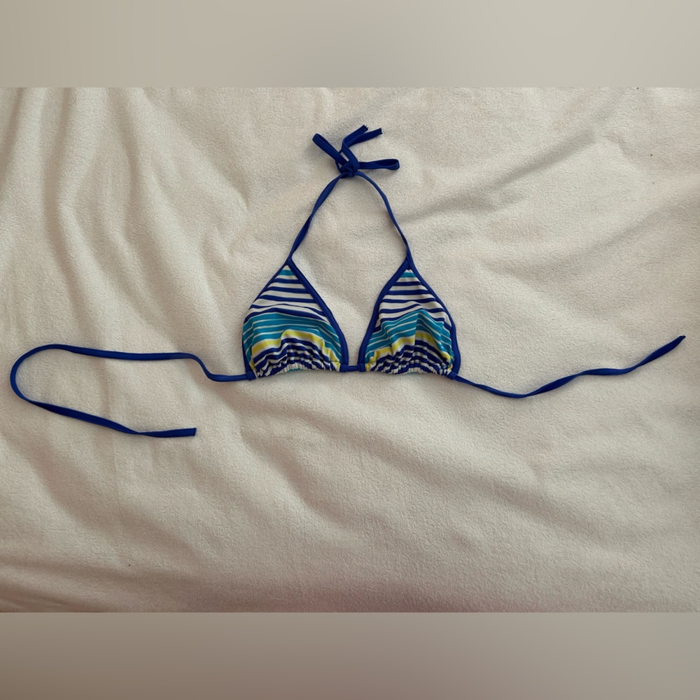 Striped Blue and Green Bikini Top